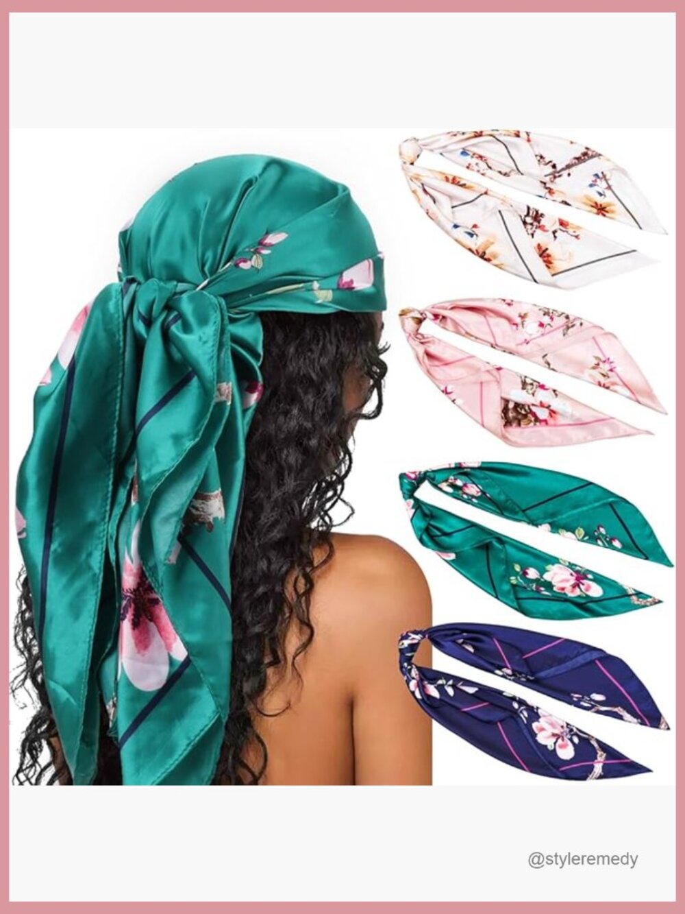 35" Large Square Satin Head Scarf - 4Pcs Classic Patterned Beach Bandanas for